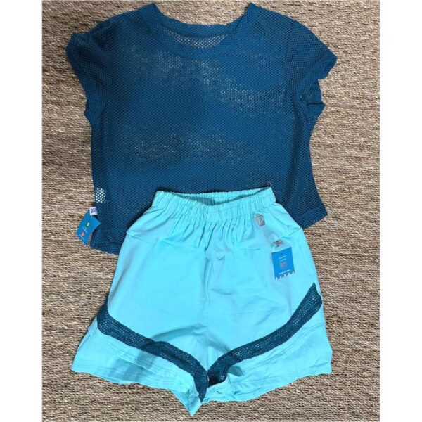 Conjunto Cropped de Tule com Shorts Duplo - Verde com Verde Escuro