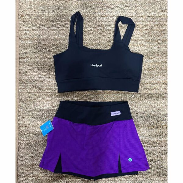 Conjunto de Short Saia com Top - Preto com Roxo